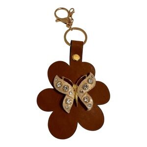Brown Leather Butterfly Keychain Bag charm